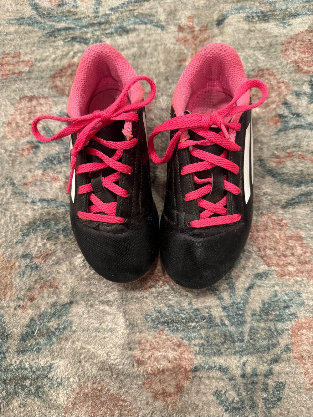Kids Black and Pink Adidas soccer cleats size 13 little girls
